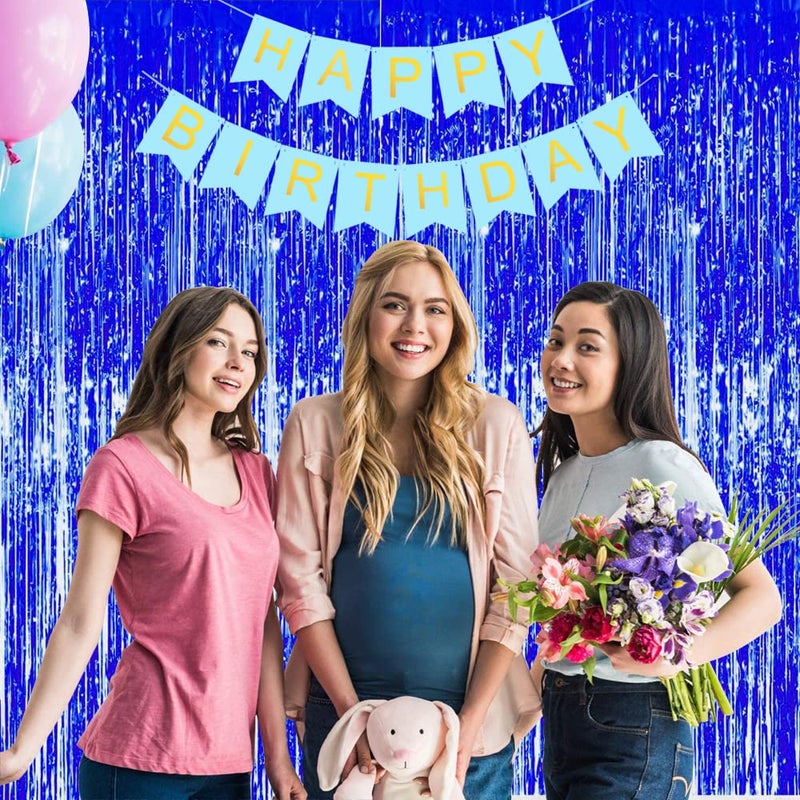 TONIFUL 3 Pcs Blue Tinsel Foil Fringe Curtains,3.28ft x 6.56ft Gold Photo Booth Backdrop Streamer Curtain,Photo Booth Props,Ideal Bachelorette Party Supplies, Birthday, Christmas,New Year Decorationsâ€¦ - Image 3